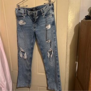 HOLLISTER Mens 30x30 Light Wash Distressed Denim Jeans Heavy Ripped Casual Slim